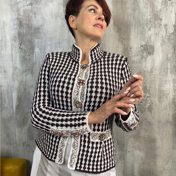 CHANEL style. Custom made knitted wool jacket Size M. - Picture 4 of 4